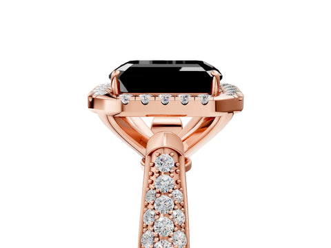 Rose gold Fancy Black Emerald Cut Halo Diamond Ring with Pavé Band_5