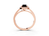 Rose gold Fancy Black Emerald Cut Halo Diamond Ring with Solitaire Band and Prong Setting_27