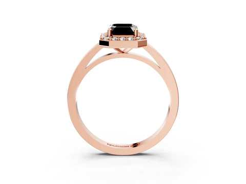 Rose gold Fancy Black Emerald Cut Halo Diamond Ring with Solitaire Band and Prong Setting_3