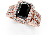 Rose gold Fancy Black Emerald Cut Halo Diamond Ring with Split Shank and Four-Prong Setting_1