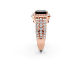 Rose gold Fancy Black Emerald Cut Halo Diamond Ring with Split Shank and Four-Prong Setting_2