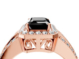 Rose gold Fancy Black Emerald Cut Halo Diamond Ring with Split Shank and Four-Prong Setting_4