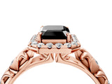 Rose gold Fancy Black Emerald Cut Halo Diamond Solitaire with Filigree Band and Four-Prong Setting_4