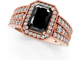 Rose gold Fancy Black Emerald Cut Halo Diamond Split Shank Ring with Prong Setting_1