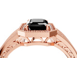 Rose gold Fancy Black Emerald Cut Halo Diamond Split Shank Ring with Prong Setting_10