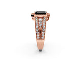 Rose gold Fancy Black Emerald Cut Halo Diamond Split Shank Ring with Prong Setting_2
