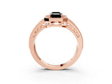 Rose gold Fancy Black Emerald Cut Halo Diamond Split Shank Ring with Prong Setting_3