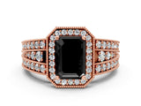 Rose gold Fancy Black Emerald Cut Halo Diamond Split Shank Ring with Prong Setting_6