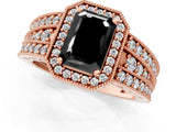 Rose gold Fancy Black Emerald Cut Halo Diamond Split Shank Ring with Prong Setting_7