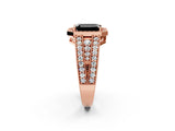 Rose gold Fancy Black Emerald Cut Halo Diamond Split Shank Ring with Prong Setting_8