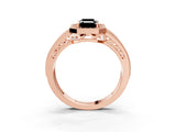 Rose gold Fancy Black Emerald Cut Halo Diamond Split Shank Ring with Prong Setting_9
