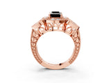 Rose gold Fancy Black Emerald Cut Halo Milgrain Diamond Engagement Ring with Leaf Band and Four-Prong Setting_3