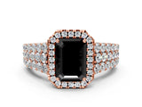Rose gold Fancy Black Emerald Cut Halo Pavé Diamond Engagement Ring with Split Shank and Four-Prong Setting_3