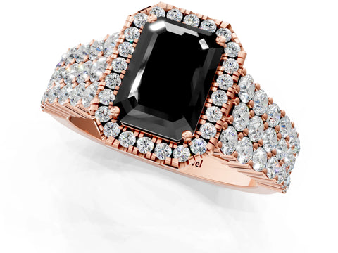Rose gold Fancy Black Emerald Cut Halo Pavé Diamond Engagement Ring with Split Shank and Four-Prong Setting_4