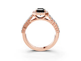 Rose gold Fancy Black Emerald Cut Halo Pavé Diamond Engagement Ring with Split Shank and Four-Prong Setting_6