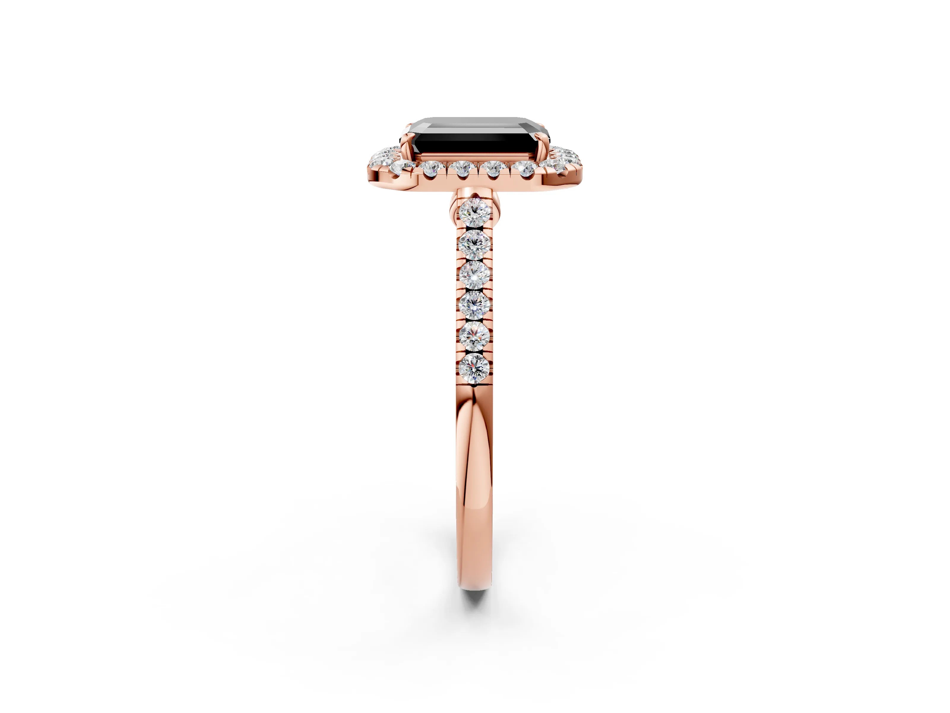 Rose gold Fancy Black Emerald Cut Halo Pave Diamond Engagement Ring with Four-Prong Setting_2