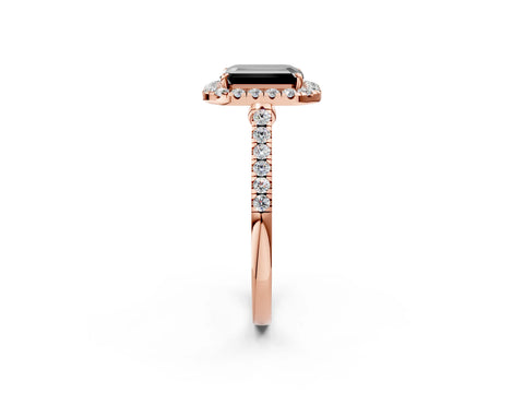 Rose gold Fancy Black Emerald Cut Halo Pave Diamond Engagement Ring with Four-Prong Setting_2