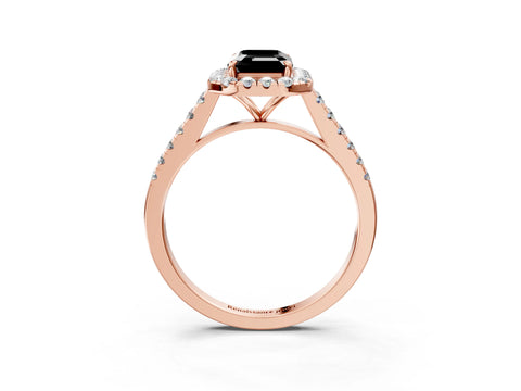 Rose gold Fancy Black Emerald Cut Halo Pave Diamond Engagement Ring with Four-Prong Setting_3