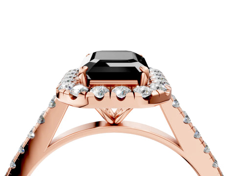 Rose gold Fancy Black Emerald Cut Halo Pave Diamond Engagement Ring with Four-Prong Setting_4