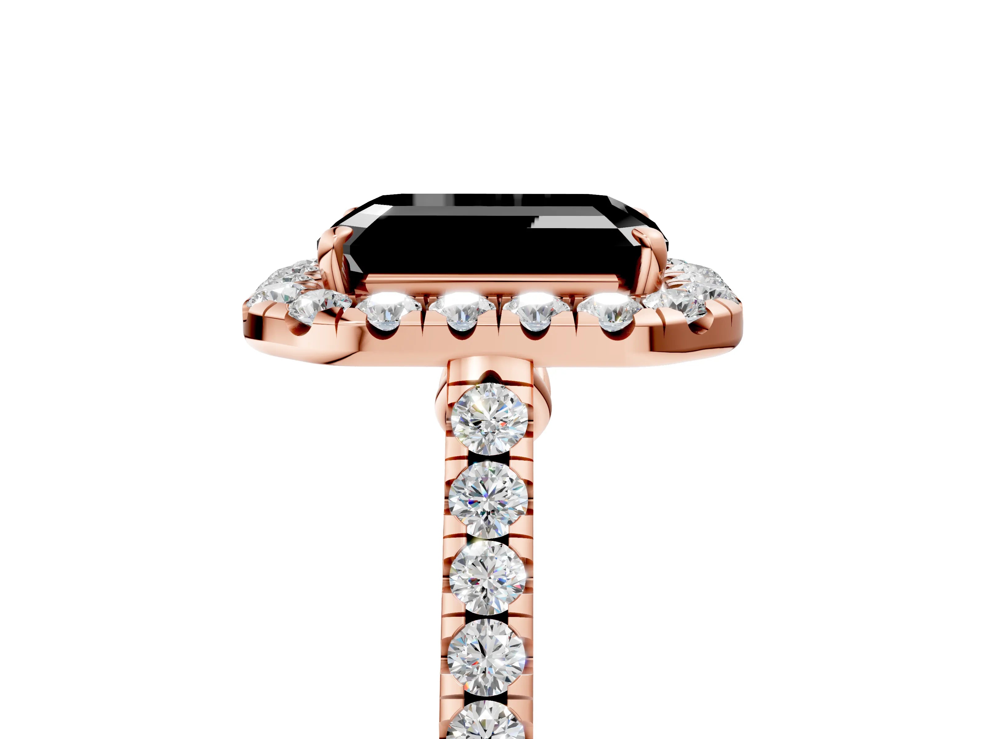 Rose gold Fancy Black Emerald Cut Halo Pave Diamond Engagement Ring with Four-Prong Setting_5