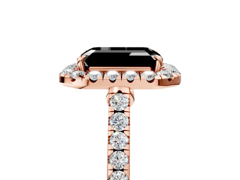 Rose gold Fancy Black Emerald Cut Halo Pave Diamond Engagement Ring with Four-Prong Setting_5