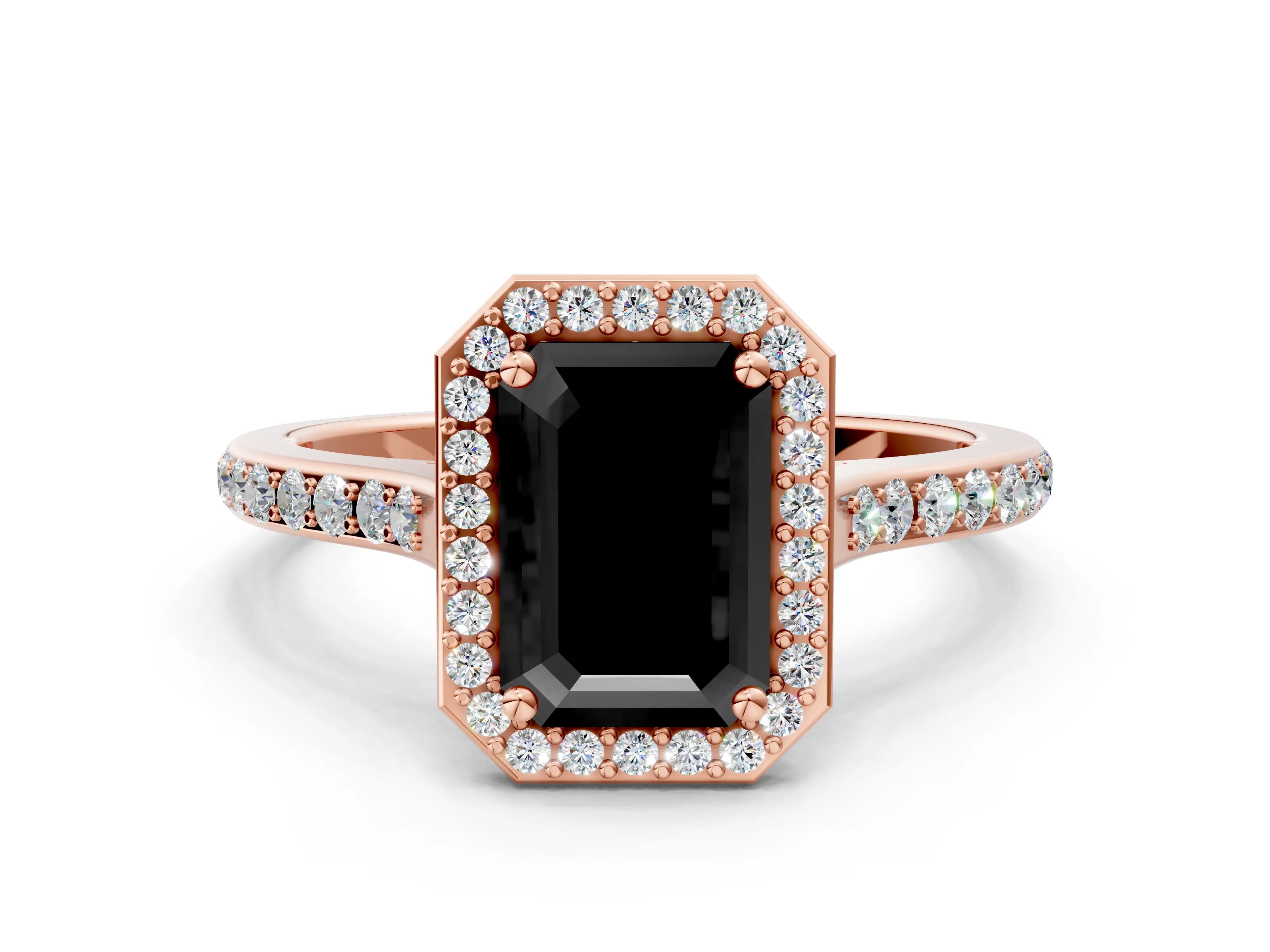 Rose gold Fancy Black Emerald Cut Halo Round Diamond Pavé Band with Four-Prong Setting_3
