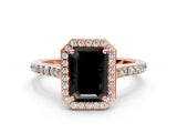 Rose gold Fancy Black Emerald Cut Halo Round Diamond Pavé Band with Four-Prong Setting_3