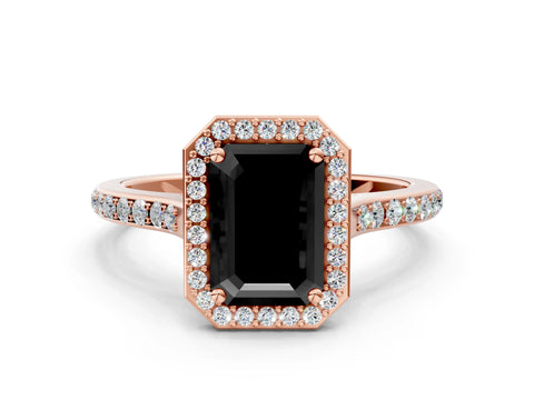 Rose gold Fancy Black Emerald Cut Halo Round Diamond Pavé Band with Four-Prong Setting_3