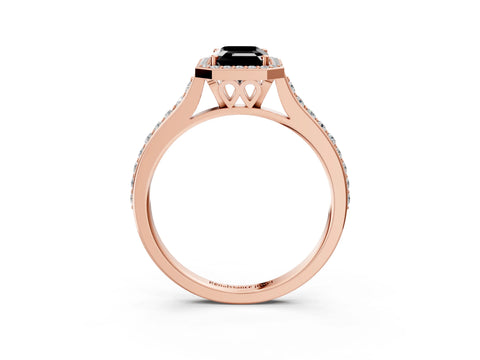 Rose gold Fancy Black Emerald Cut Halo Round Diamond Pavé Band with Four-Prong Setting_6