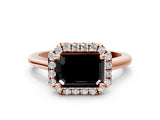 Rose gold Fancy Black Emerald Cut Halo Round Diamond Solitaire Engagement Ring with Pave Band and Four-Prong Setting_12