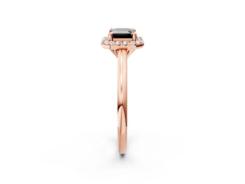 Rose gold Fancy Black Emerald Cut Halo Round Diamond Solitaire Engagement Ring with Pave Band and Four-Prong Setting_14