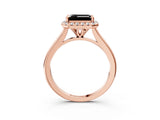 Rose gold Fancy Black Emerald Cut Halo Round Diamond Solitaire Engagement Ring with Pave Band and Four-Prong Setting_15