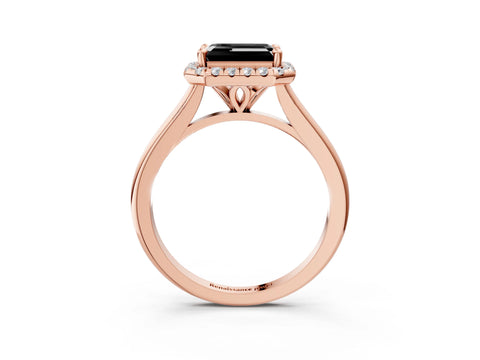 Rose gold Fancy Black Emerald Cut Halo Round Diamond Solitaire Engagement Ring with Pave Band and Four-Prong Setting_15