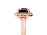 Rose gold Fancy Black Emerald Cut Halo Round Diamond Solitaire Engagement Ring with Pave Band and Four-Prong Setting_17