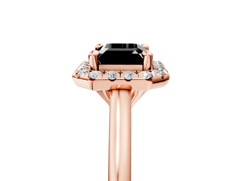Rose gold Fancy Black Emerald Cut Halo Round Diamond Solitaire Engagement Ring with Pave Band and Four-Prong Setting_17