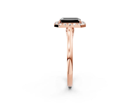 Rose gold Fancy Black Emerald Cut Halo Round Diamond Solitaire Ring with Pavé Band and Four-Prong Setting_2