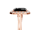 Rose gold Fancy Black Emerald Cut Halo Round Diamond Solitaire Ring with Pavé Band and Four-Prong Setting_5