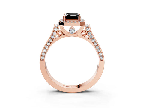 Rose gold Fancy Black Emerald Cut Halo Round Diamond Twist Band with Four-Prong Setting_3