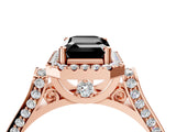 Rose gold Fancy Black Emerald Cut Halo Round Diamond Twist Band with Four-Prong Setting_4