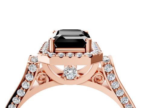 Rose gold Fancy Black Emerald Cut Halo Round Diamond Twist Band with Four-Prong Setting_4