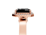 Rose gold Fancy Black Emerald Cut Halo Round Diamond Twist Band with Four-Prong Setting_5