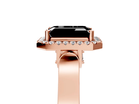 Rose gold Fancy Black Emerald Cut Halo Round Diamond Twist Band with Four-Prong Setting_5