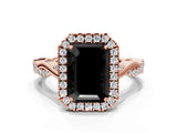 Rose gold Fancy Black Emerald Cut Halo Twist Band with Four-Prong Setting_12