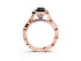 Rose gold Fancy Black Emerald Cut Halo Twist Band with Four-Prong Setting_15