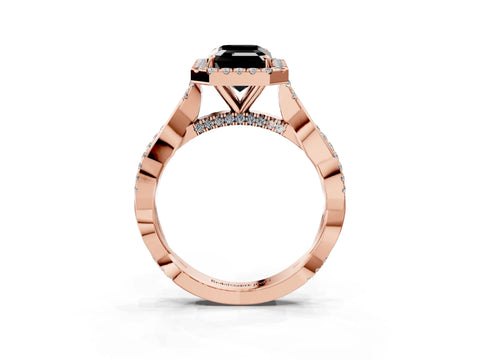 Rose gold Fancy Black Emerald Cut Halo Twist Band with Four-Prong Setting_15