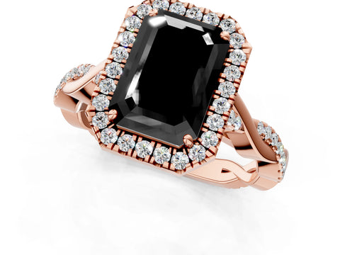 Rose gold Fancy Black Emerald Cut Halo Twist Band with Four-Prong Setting_1
