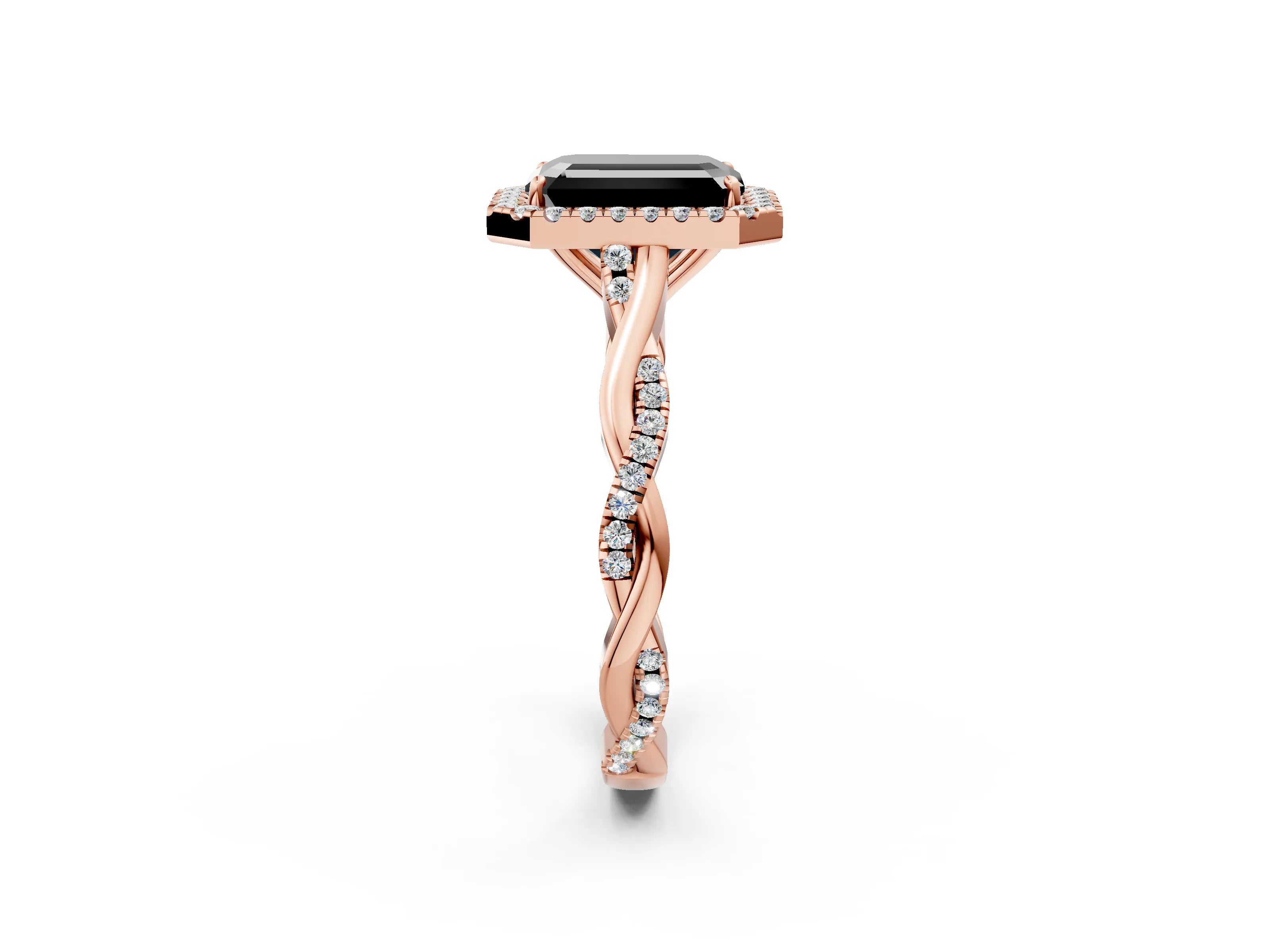 Rose gold Fancy Black Emerald Cut Halo Twist Band with Four-Prong Setting_2