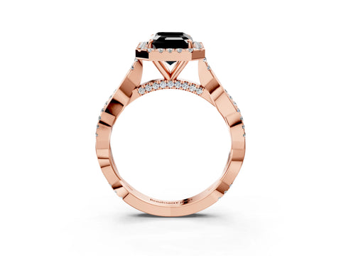 Rose gold Fancy Black Emerald Cut Halo Twist Band with Four-Prong Setting_3
