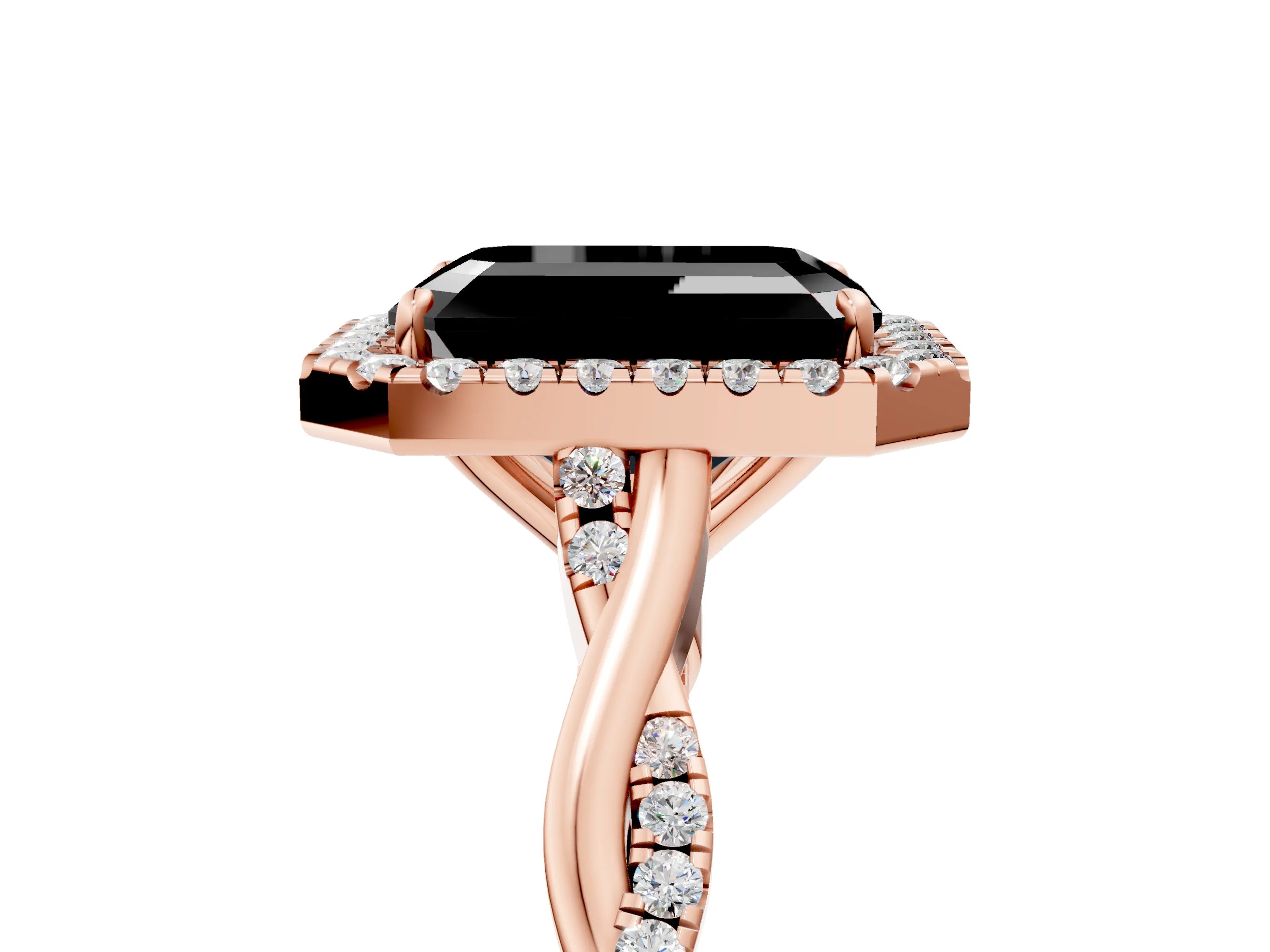 Rose gold Fancy Black Emerald Cut Halo Twist Band with Four-Prong Setting_5