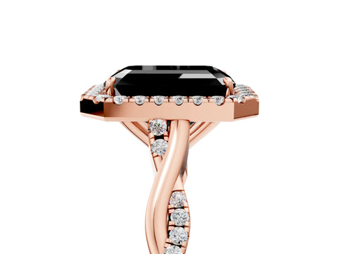 Rose gold Fancy Black Emerald Cut Halo Twist Band with Four-Prong Setting_5